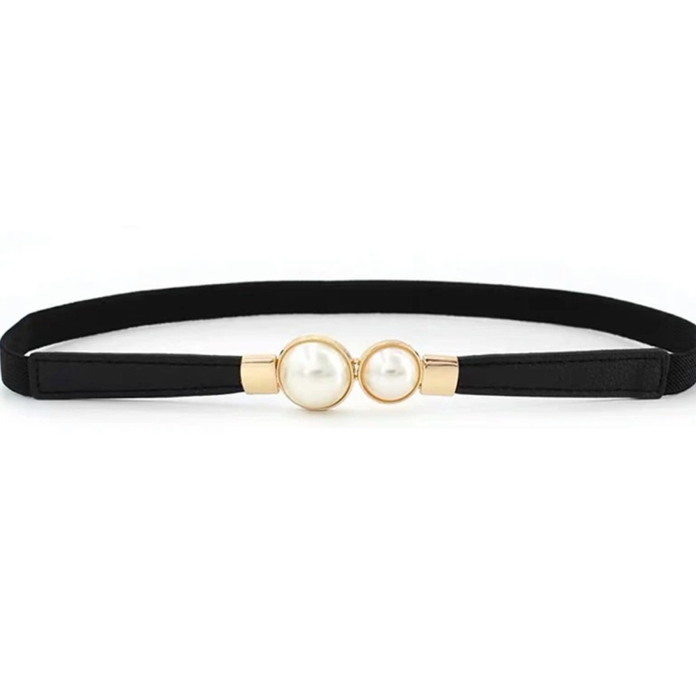 NEW| Women’s Thin Statement Black Pearl Chic & Trendy Belt - Picture 2 of 10